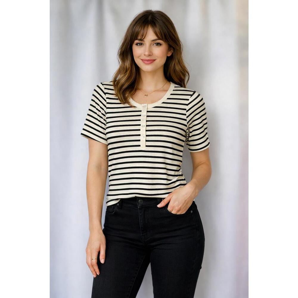 Part Two Striped Henley Top - Medium